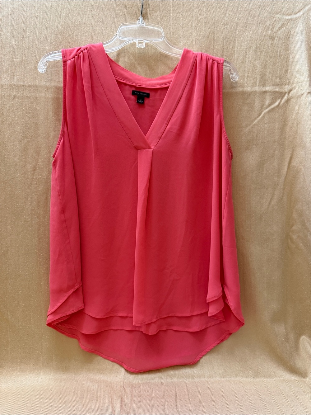 Ann Taylor Sleeveless Coral Pink Flowy V-Neck Blouse